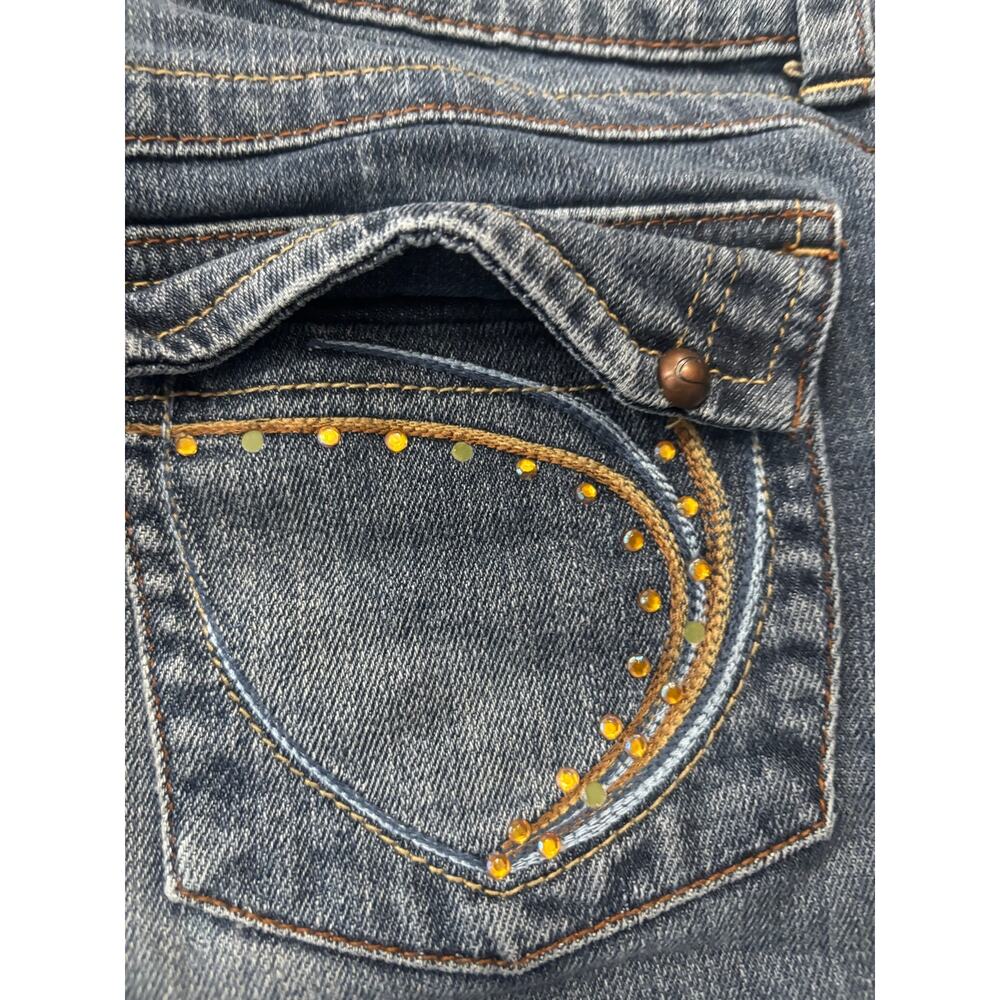 Candies Y2K micro mini denim skirt sz 0 blue pocket embellished retro unique - Picture 8 of 9